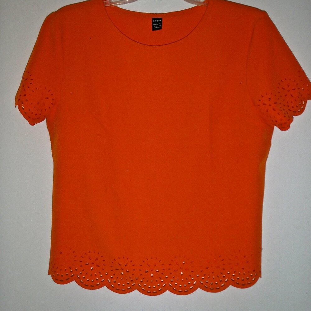 SHEIN WOMEN'S ORANGE SHORT SLEEVED TOP WITH CUTOUTS IN SLEEVES & HEM SIZE L
